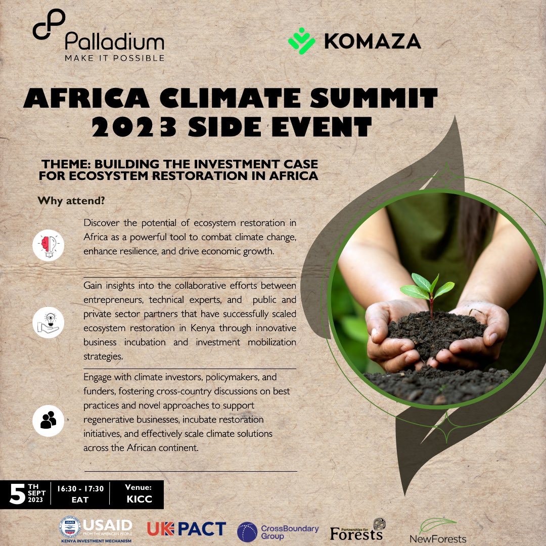 LorraineADixon's tweet image. Join us during the Africa Climate Summit to learn more about how we can deliver ecosystem restoration and the associated climate and economic benefits across Africa. Register to attend
forms.gle/V8L4XE3WgE9kGF…
#sdg13 #climateaction #climatefinance