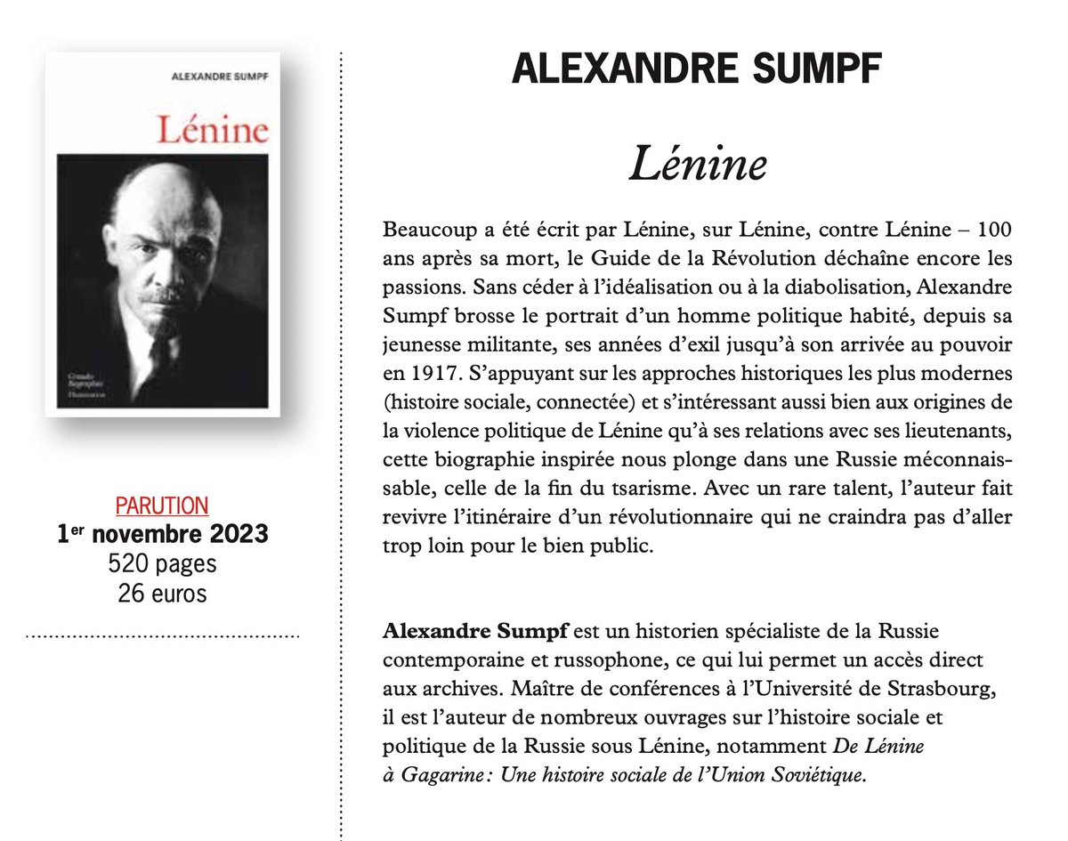 Alexandre Sumpf - Lénine À paraître en novembre chez Flammarion