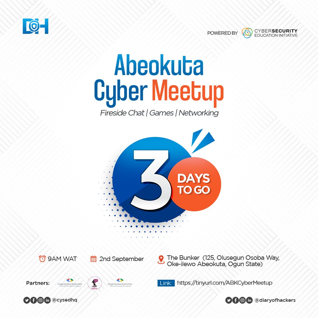 DoHAfrica's tweet photo. Curious about who should attend the #AbkCyberMeetup? ๐๐
- Cybersecurity students ๐
- Enthusiasts ๐ค
- Those curious about cybersecurity ๐ต๏ธโโ๏ธ
- Transitioners ๐
- Everyone!
Just 3 days to go!! You can still save yourself a spot: https://t.co/nEPqcKsiQW https://t.co/wzieESyz5z