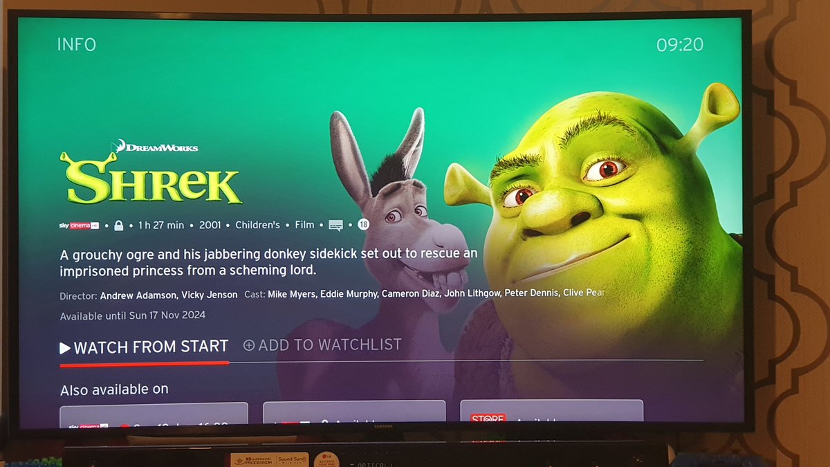 GingerNinj4's tweet photo. @SkyCinema Can you speak to someone in the IT department please can try and fix this as I'm sure shrek isn't an 18 rating unless it's coz they kiss at the end 🤣

Main page says Shrek is 18 rating yet the start of the film says its a U rating. I am so confused 😕 https://t.co/o5JEEBzbI1