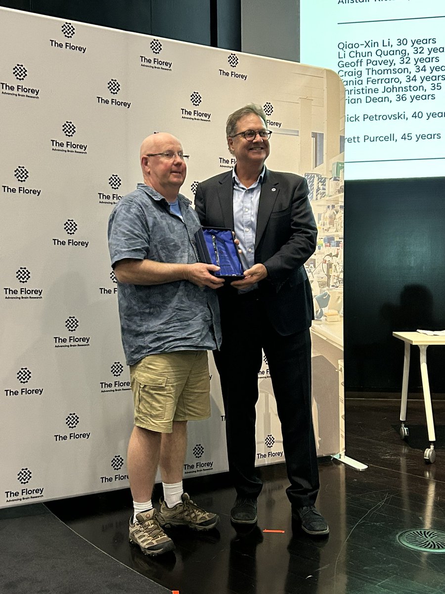 TheFlorey's tweet photo. 40 and 46 years at the Florey for Mick Petrovski and Brett Purcell! #FloreyAwards2023 https://t.co/1YhjBJTq3U