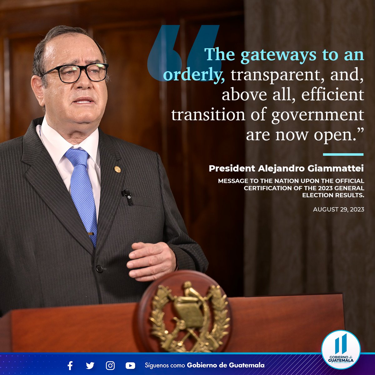 President @DrGiammattei's address on the transition process.

#ElectionsGT2023
#GovernmentofGuatemala