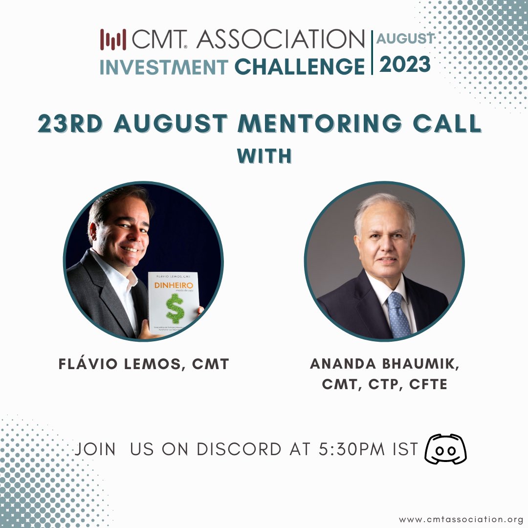 CMTAssociation's tweet photo. Introducing our mentors for this week’s exclusive Investment Challenge Mentorship Call. Log onto Discord today, 30th August at 5:30PM IST.
See you there.
#CMTInvestmentChallenge #AcademicPartnerProgram #cmtassociation #cmtprogram https://t.co/IttyRxpDNd