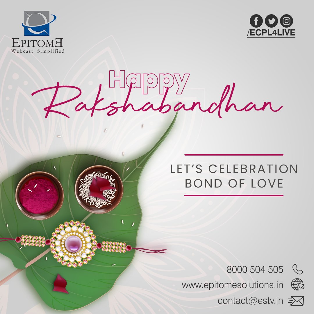 Celebrating a pious bond that outshines all others. 
Happy Raksha Bandhan.
#Webinar #live #Webcast #Event #ExpertInsights #SuccessTips #ProfessionalDevelopment #PersonalGrowth #Epitomesolutions #webinar #webcasting #surveillance #streaming #hybridevents #virtualevents