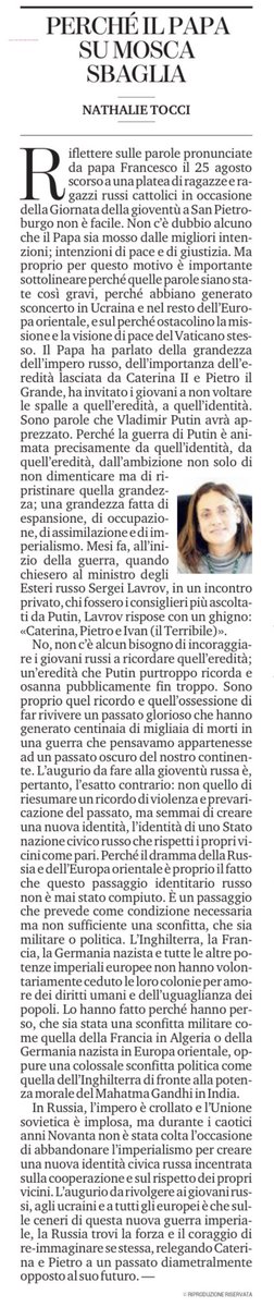 NathalieTocci's tweet photo. L’augurio da rivolgere ai giovani russi, è che sulle ceneri di questa nuova guerra imperiale, la Russia trovi la forza e il coraggio di re-immaginare se stessa, relegando Caterina e Pietro a un passato opposto al suo futuro. Stamane su La Stampa https://t.co/5URsTt4IVx