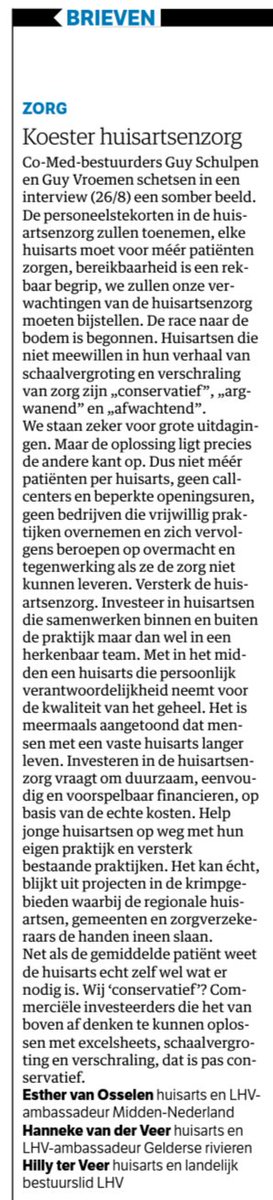 LHV is een ongekend felle uithaal 💥 naar Co-Med:

"Huisartsen conservatief? Commerciële investeerders die het van boven af denken te kunnen oplossen met excelsheets, schaalvergroting en verschraling, dat is pas conservatief." 1/2