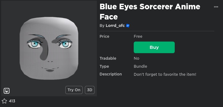Blue Eyes Sorcerer Anime Face - Roblox
