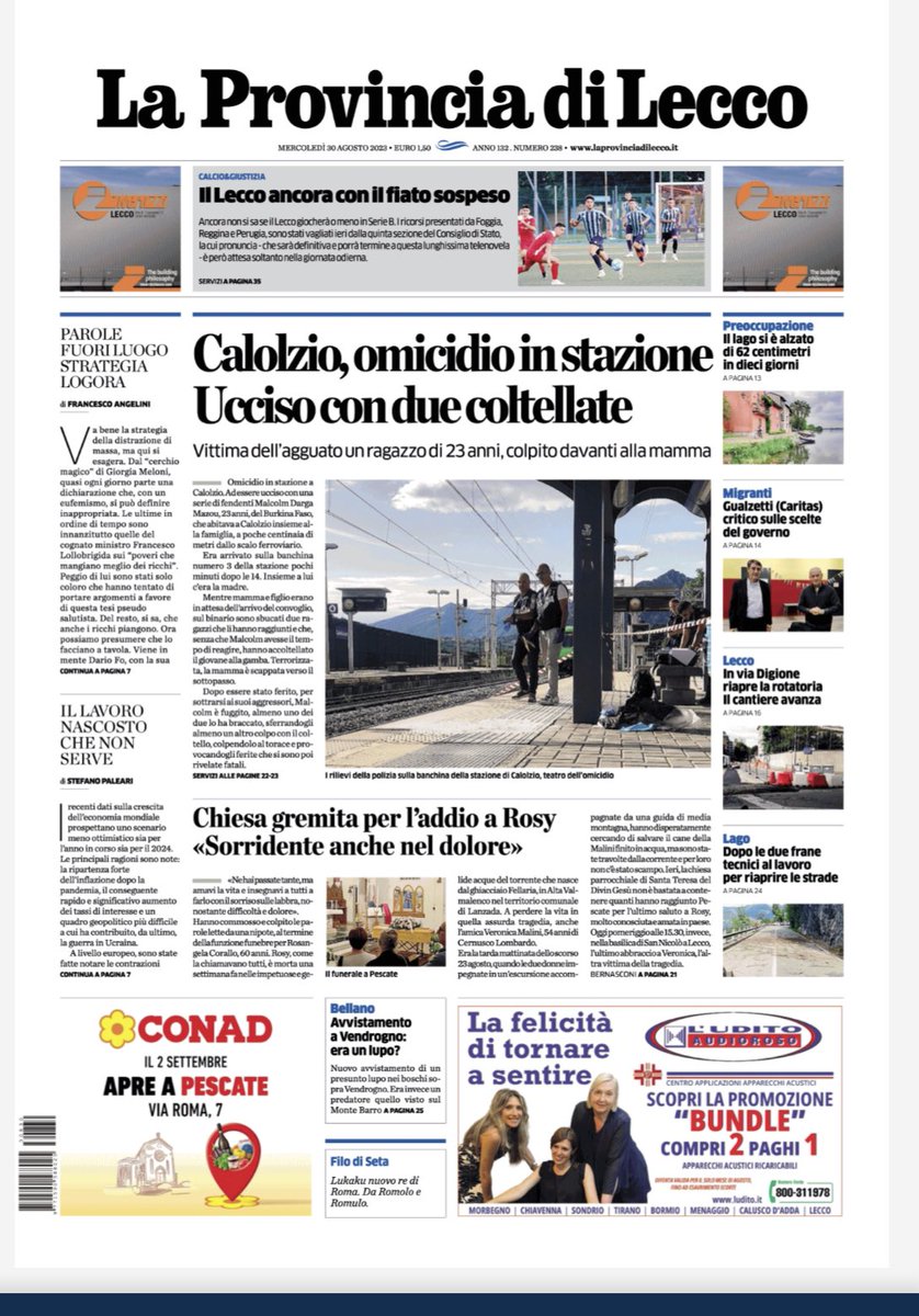 La #primapagina della Provincia di Lecco in edicola. Buona lettura e buona giornata.
