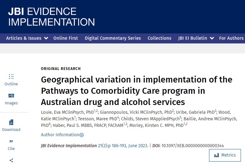 JBI EVIDENCE IMPLEMENTATION (@jbi_ei) on Twitter photo There is a high prevalence of comorbid drug/alcohol and mental health disorders, and there is an #implementation gap in the provision of evidence-based treatments for this population. #JBIMethodology
A <a href="/JBI_EI/">JBI EVIDENCE IMPLEMENTATION</a> original research paper: rb.gy/poks0 #WorldEBHCDay There is a high prevalence of comorbid drug/alcohol and mental health disorders, and there is an #implementation gap in the provision of evidence-based treatments for this population. #JBIMethodology
A <a href="/JBI_EI/">JBI EVIDENCE IMPLEMENTATION</a> original research paper: rb.gy/poks0 #WorldEBHCDay