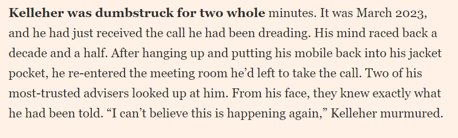 Colm Kelleher suffered post-traumatic stress after being Morgan Stanley's CFO during the financial crisis

As chair of UBS, the rescue of Credit Suisse brought back painful memories

<a href="/FTMag/">FT Weekend Magazine</a> piece by @LauraNoonanFT and me, and edited by <a href="/mattvella/">Matt Vella</a> 

ft.com/content/c4ca9e…