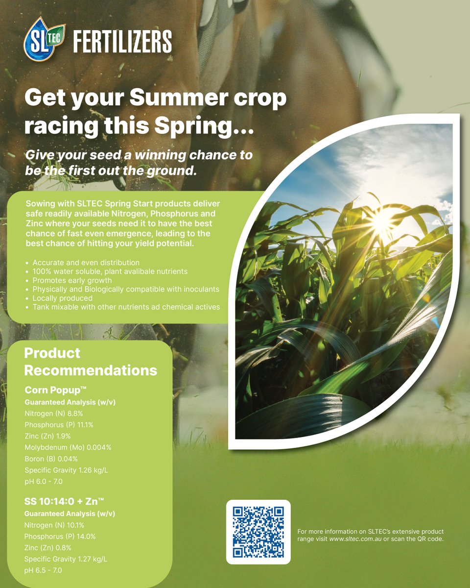 Get your Summer crop racing this Spring. For more information visit our website or take a look at our maize nutritional guide. sltec.com.au/sltec/brochure…