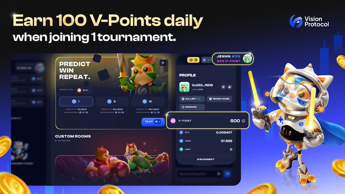 More V-Point = More 💰🤫

You can earn 100 V-Points daily by participating in at least 1 tournament in #VisionProtocol

But, V-Point for what?
You will know it after 🪂