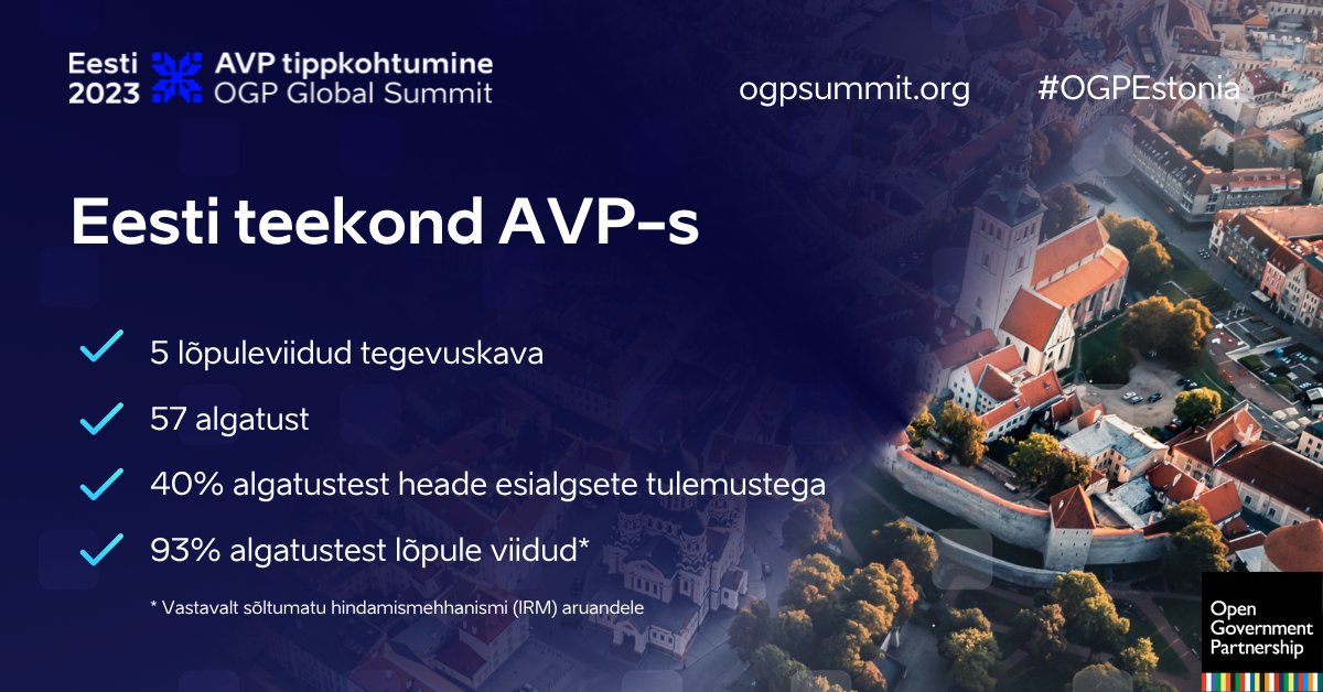 Milline on olnud Eesti teekond Avatud valitsemise partnerluses? 💡 Eesti liitus AVP-ga 2011. aastal ja on sellest alates välja töötanud 6 tegevuskava. 🔎 Vaata ülevaadet Eesti kõige olulisematest saavutustest AVP tegevuskavade raames: avpeesti2023.ee/et/uudised/ees… #OGPEesti #OpenGov