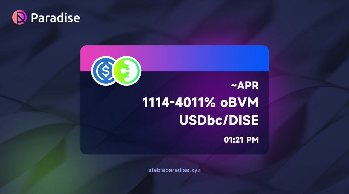Paradise (@stableparadise) on Twitter photo #USDbC/ #DISE Pool is live on <a href="/VelocimeterDEX/">Velocimeter</a>
🍣Enjoy the juicy APY here: base.velocimeter.xyz/liquidity/0xbb… #USDbC/ #DISE Pool is live on <a href="/VelocimeterDEX/">Velocimeter</a>
🍣Enjoy the juicy APY here: base.velocimeter.xyz/liquidity/0xbb…