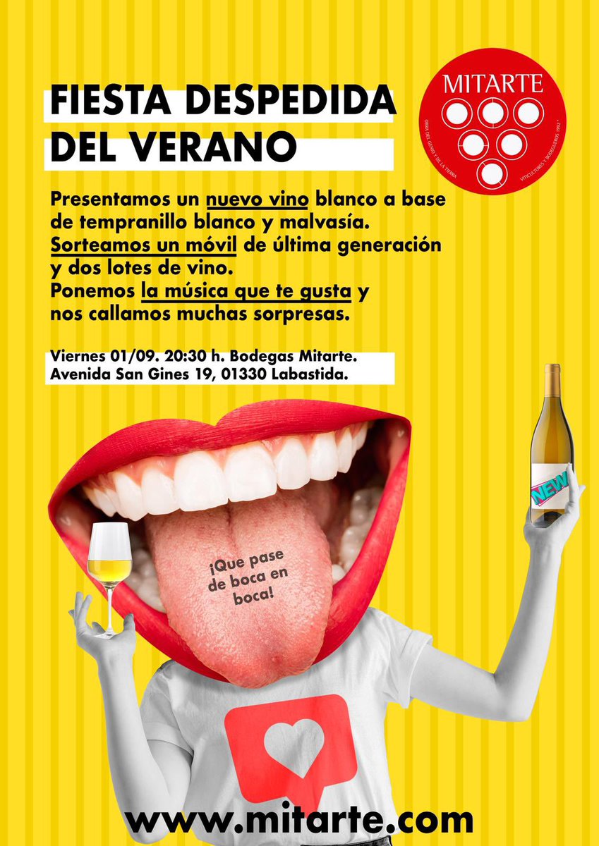 La última del verano, ¿ te la vas a perder? 🤪🎊🍷🌅
<a href="/BodegasMitarte/">Bodegas Mitarte</a>