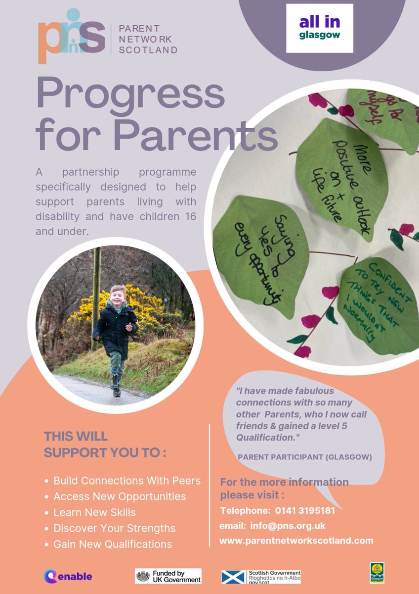 Partnership programme specifically designed to help support parents living with disability and have children 16 and under.:Build Connections With Peers Access New Opportunities Learn New Skills Discover Your Strengths Gain New Qualification parentnetworkscotland.com/blog/progress-…
