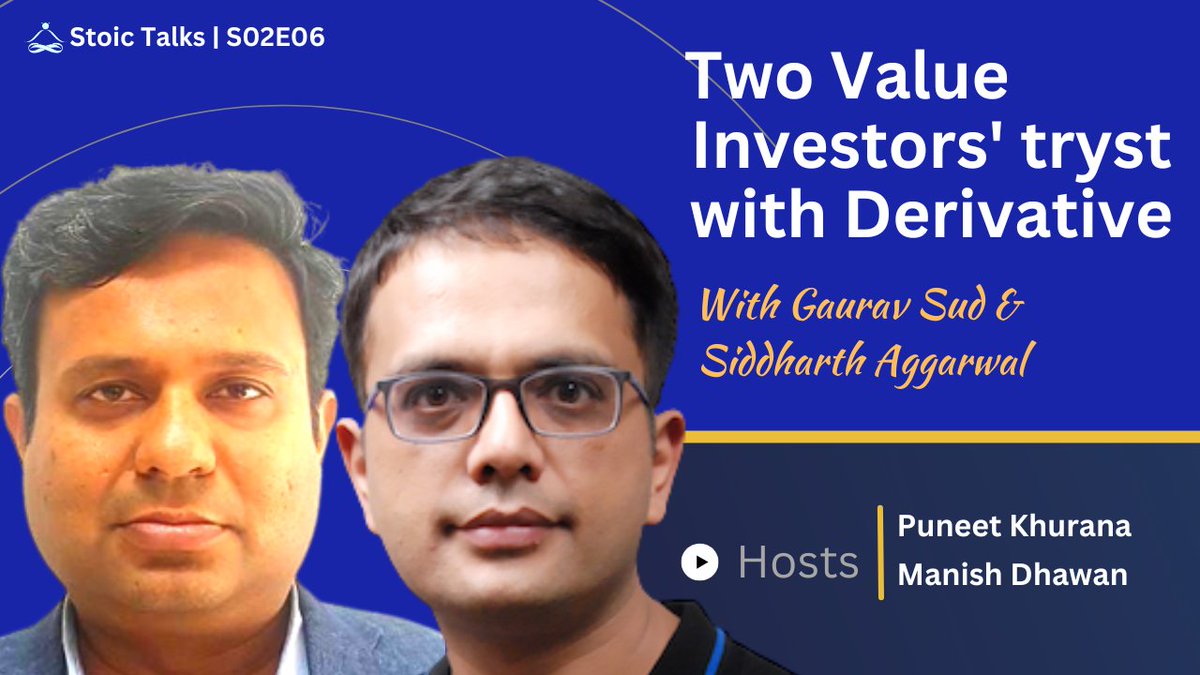StoicTalks's tweet photo. 🔊 Stoic Talks Episode 6 Alert! 🎉

We're back with a deep dive into the art of options trading! Join us with: 

🌟 @gauravgsgs  of Kanav Capital - An adept in the contrasting terrains of Value Investing & Options Writing. 

🌟 @siddharth782  from Aasn Consultants - A master at identifying asymmetric pay-off opportunities.

Together since 2016, they've crafted a unique investment framework. Today, they unveil the pages of their Options Book: strategies, setups, and the secrets behind their success. @PuneetK009 @mysticfuture 

YouTube: https://t.co/G1ydtSgNXD
Blog: https://t.co/Ap1Ks54Mir