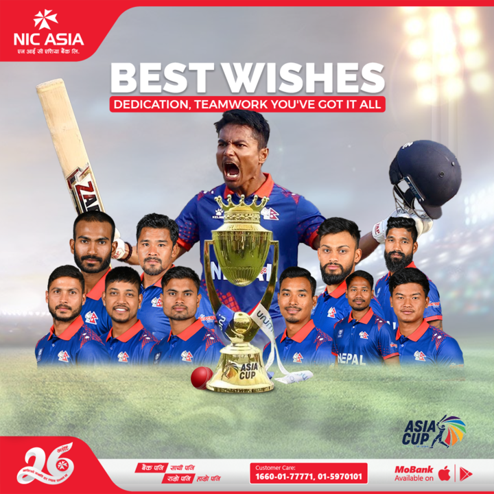 NICASIABank's tweet photo. पाकिस्तानको मुल्तानमा आजदेखि सुरु हुन लागेको एशिया कप २०२३ मा पहिलोपटक सहभागी हुँदै गरेको नेपाली राष्ट्रिय क्रिकेट टोलीलाई हार्दिक शुभकामना।
#NICASIABank #bestwishes #cricketteamnepal #AsiaCup2023 https://t.co/DjFwIuxeyF