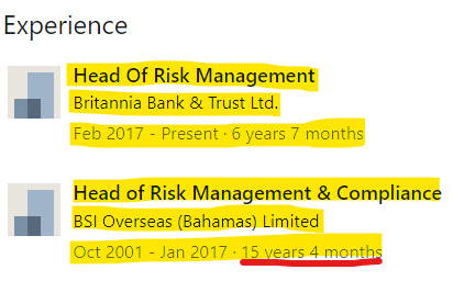 ParrotCapital's tweet photo. Things are getting interesting with #Britannia Bank in the Bahamas. Katriena Marshall is listed as the contact with the #AIBT. On her LinkedIn, she's Head Of Risk for the bank.
Previously, she worked for #BSIOverseas #BSIBank for 15 years...but wait, there's more.π https://t.co/ilzaJ16XBi