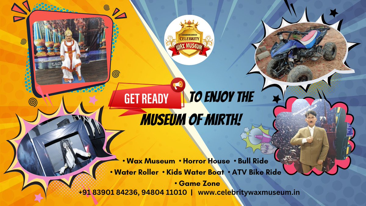 ccwaxmuseum's tweet photo. 𝗚𝗲𝘁 𝗥𝗲𝗮𝗱𝘆 𝘁𝗼 𝗘𝗻𝗷𝗼𝘆 𝘁𝗵𝗲 𝗠𝘂𝘀𝗲𝘂𝗺 𝗼𝗳 𝗠𝗶𝗿𝘁𝗵!

For more details
📲 Mobile No : +91 94804 11010 / 83901 84236
Website : https://t.co/Bm4MIBtoBm

#chamundeshwaricelebritywaxmuseum #karnataka #mysore #mysoretourism #mysorediaries #mysoredasara #trip https://t.co/pjZfu3P5eA