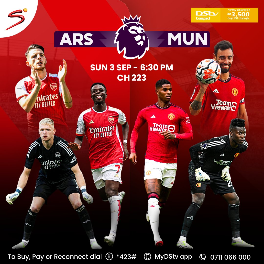 DStv_Kenya's tweet photo. The countdown is 🔛. A super Sunday loading⏳ as mortal rivals face off at the Emirates Stadium! 🔥🔥

⚽ Arsenal V Man United | 3rd Sept @ 6:30 PM on Ch. 223 ⚽

Dial *423# or download the MyDStv App to get connected to DStv Compact for KES 3,500.
#PremierLeagueALLOnDStv https://t.co/6pwnErCdBa