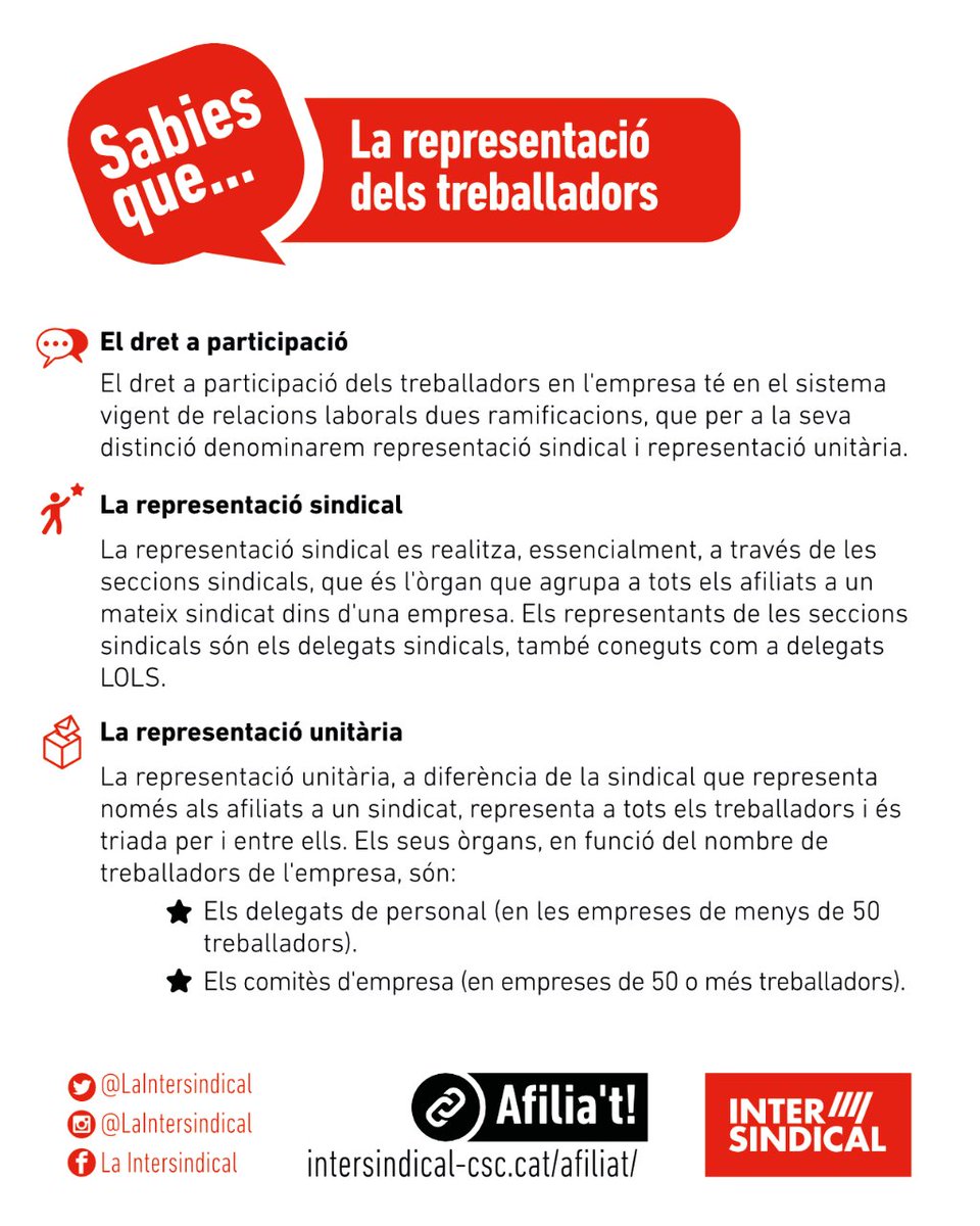 ✅La independència també es construeix des dels centres de treball, i per tant, cal enfortir el sindicalisme compromès amb l'alliberament nacional.
💪Des dels centres de treball construïm la República! Vols formar part del comitè? Contacta'ns: contacte@intersindical-csc.cat