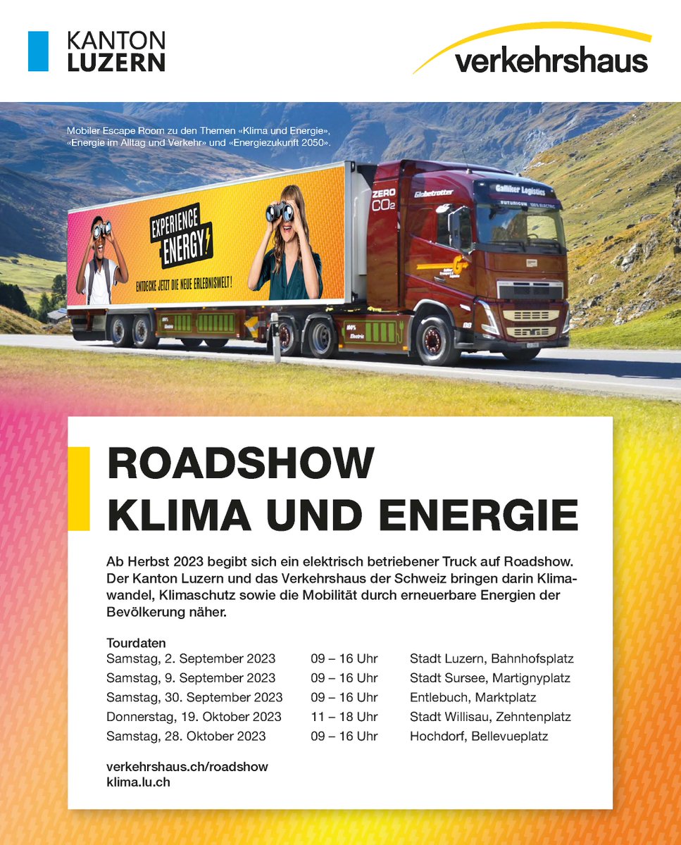 Roadshow Klima und Energie im Kanton Luzern. Kommt vorbei, es lohnt sich auf jeden Fall. Ich durfte den Truck gestern bereits bestaunen.