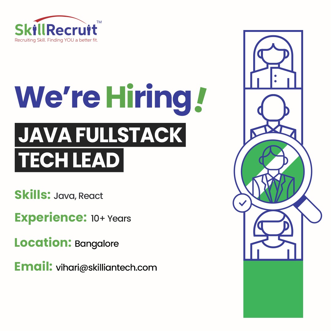 SkillRecruit's tweet image. We&apos;re #Hiring

If you&apos;re passionate about Java and React, with over 10 years of experience, join us in Bangalore to lead innovation and shape the future!

E-mail: vihari@skilliantech.com for more details!

#skillrecruit #skilliantech #hiringnow