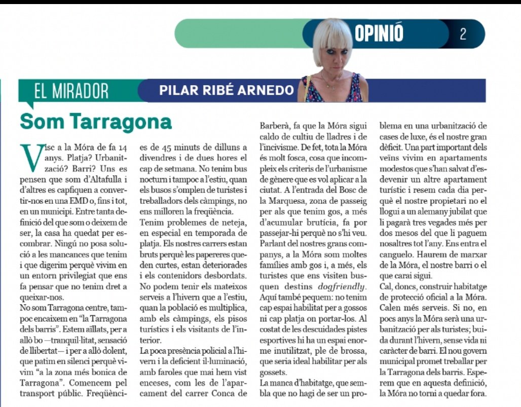 Pilaribe's tweet photo. Us comparteixo l'article que vaig publicar al @LlevantActual @TGNAjuntament @rvinualestgn @TGNTransports #platjadelamóra #somTarragona #Tarragona
Hem d'aconseguir tenir caràcter de barri i connectar-nos amb la pça de la Font https://t.co/W1Rj1asmR6
