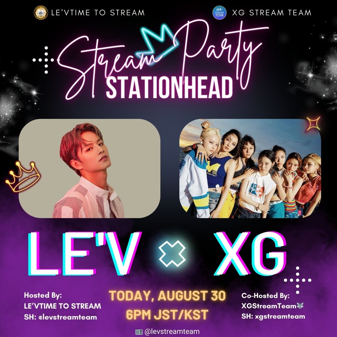📢] LE'V x XG COLLAB  Join us tonight on
<a href="/STATIONHEAD/">STATIONHEAD</a> with  #XGStreamTeam🐺(<a href="/XGStreamTeam/">XGStreamTeam🐺</a>)!💛🤍

📅 TODAY, August 30 
⏰ :6PM JST/KST
🎶 LE’V STREAM TEAM STATIONHEAD 🔗:stationhead.com/levstreamteam  
🔗 : stationhead.com/xgstreamteam

#XGxLEV
#LEV #XG
<a href="/LEV_Official_/">LE'V</a>  <a href="/XGOfficial_/">XG OFFICIAL</a>