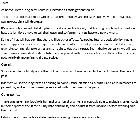 Economissive's tweet photo. On Morning Report, Luxon said that removing interest deductibility and increasing the bright line test had (exact quote) "added $75 a week to rents"

Nonsense, at least from a historical perspective

A journalist rang me about the claim today. After a chat, I sent them this https://t.co/qE0dArgGBh