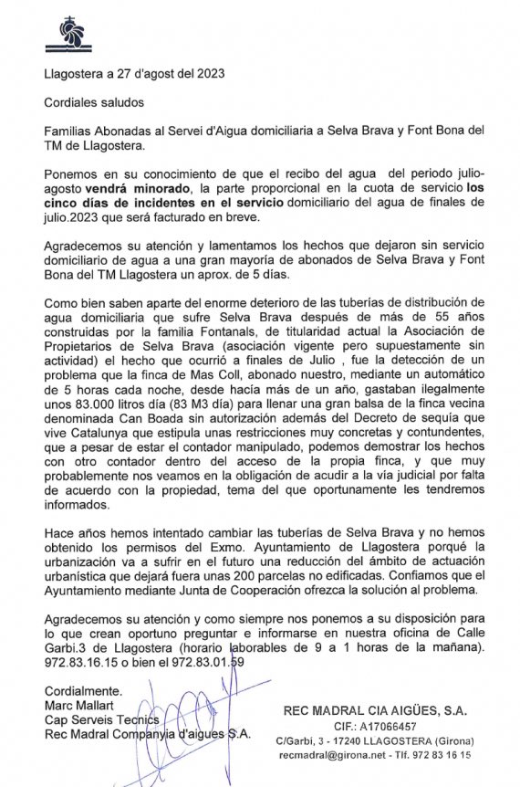 marc_elpoll's tweet photo. #RecMadral denuncia una captació fraudulenta de 83.000 litres diaris per omplir una bassa, a #Llagostera. 

💧Ho vincula amb els problemes de subministrament a les urbanitzacions de #SelvaBrava i #FontBona 
 
👀👉
https://t.co/7hEWxPLqJq https://t.co/TvE1GGEY0V