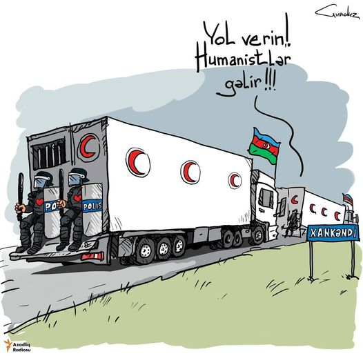 avaruza's tweet photo. Ազերիները հեգնում են իրենց իշխանությունների կողմից Արցախից ուղարկվող կեղծ օգնությունը:
Ադրբեջանցի ծաղրանկարիչ Գունդուզ Աղաևի ծաղրանկարն է՝ «Ճամփա տվեք: Հումանիստներն են գալիս»
#FakeAid
#AzerbaijanIsaTerroristState
#OpenLachinCorridor
#Stepanakert
#Artsakh 🆘 https://t.co/oICc5wKGLv