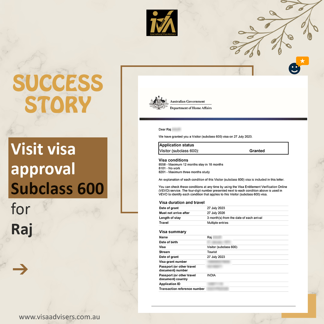 InVisaAdvisors's tweet photo. We are thrilled to announce the #successstory of our client Mr. Raj who secured his Australia Visitor Visa (Subclass 600) with our dedicated support. 

Contact us-
📞+61 403 430 987
📧info@visaadvisers.com.au
🌐https://t.co/L6CuSrpVKs

#IVA #Visaapproval #Visitorvisa #Subclass600 https://t.co/YeAcYVzENE