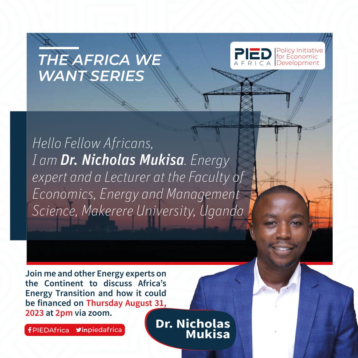 🔬 Meet Dr. Nicholas Mukisa <a href="/NicMukisa/">Nicholas Mukisa, PhD</a> 🌍 Energy Expert &amp; Innovator. Join us at #AfricaWeWant for a deep dive into renewable energy and sustainable impact. 🔋 #EnergyInnovation #ExpertInsights #AfricanUnion #AfCFTA #PIEDAfrica #Agenda2063