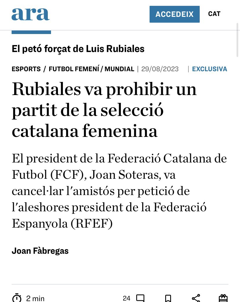 viquirepublica's tweet photo. Joan Soteras,anuncia partit d la selecció catalana/Veneçuela
Rubiales,no pot permetre q sis futbolistes,juguin amb la selecció catalana quan havien rebutjat fer-ho amb la espanyola
Soteras,cancel•la partit per petició d Rubiales

Masclisme,xenofòbia i catalanofòbia

Xitxarel·lo! https://t.co/xmlUD7cAqm
