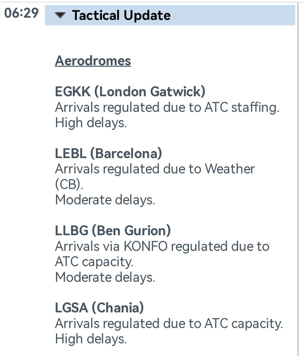 Info Eurocontrol: Demoras durante la mañana en sectores del este peninsular y Baleares por previsión de núcleos tormentosos. #SafetyFirst public.nm.eurocontrol.int/PUBPORTAL/gate…