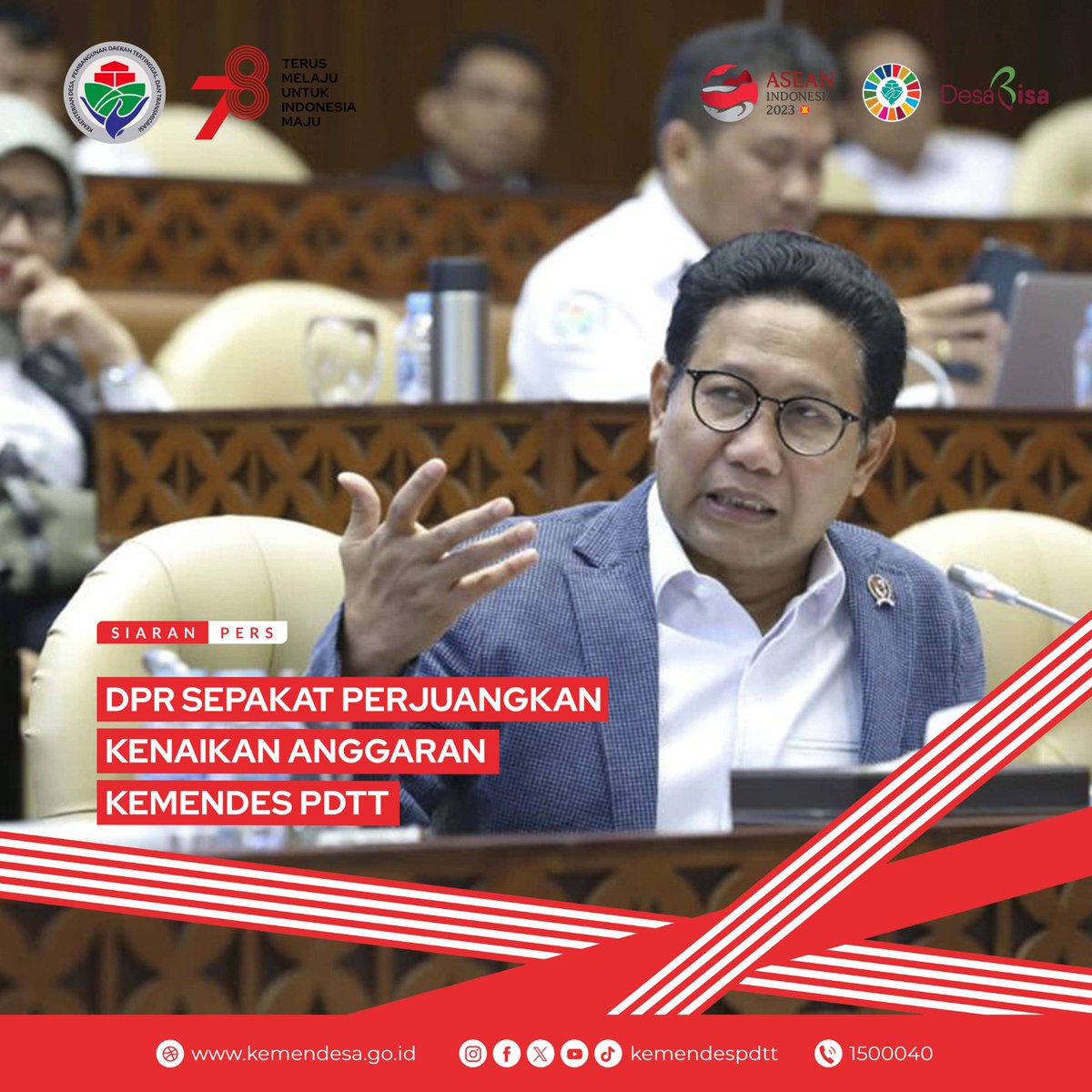 kemendespdt's tweet photo. Komisi V DPR sepakat memperjuangkan kenaikan anggaran Kementerian Desa, Pembangunan Daerah Tertinggal dan Transmigrasi (Kemendes PDTT) pada Tahun Anggaran 2024.

Kepastian itu terungkap dalam Rapat Kerja Kemendes PDTT dengan Komisi V DPR di Gedung DPR, Senayan, Jakarta. https://t.co/IPI3SvxVrA