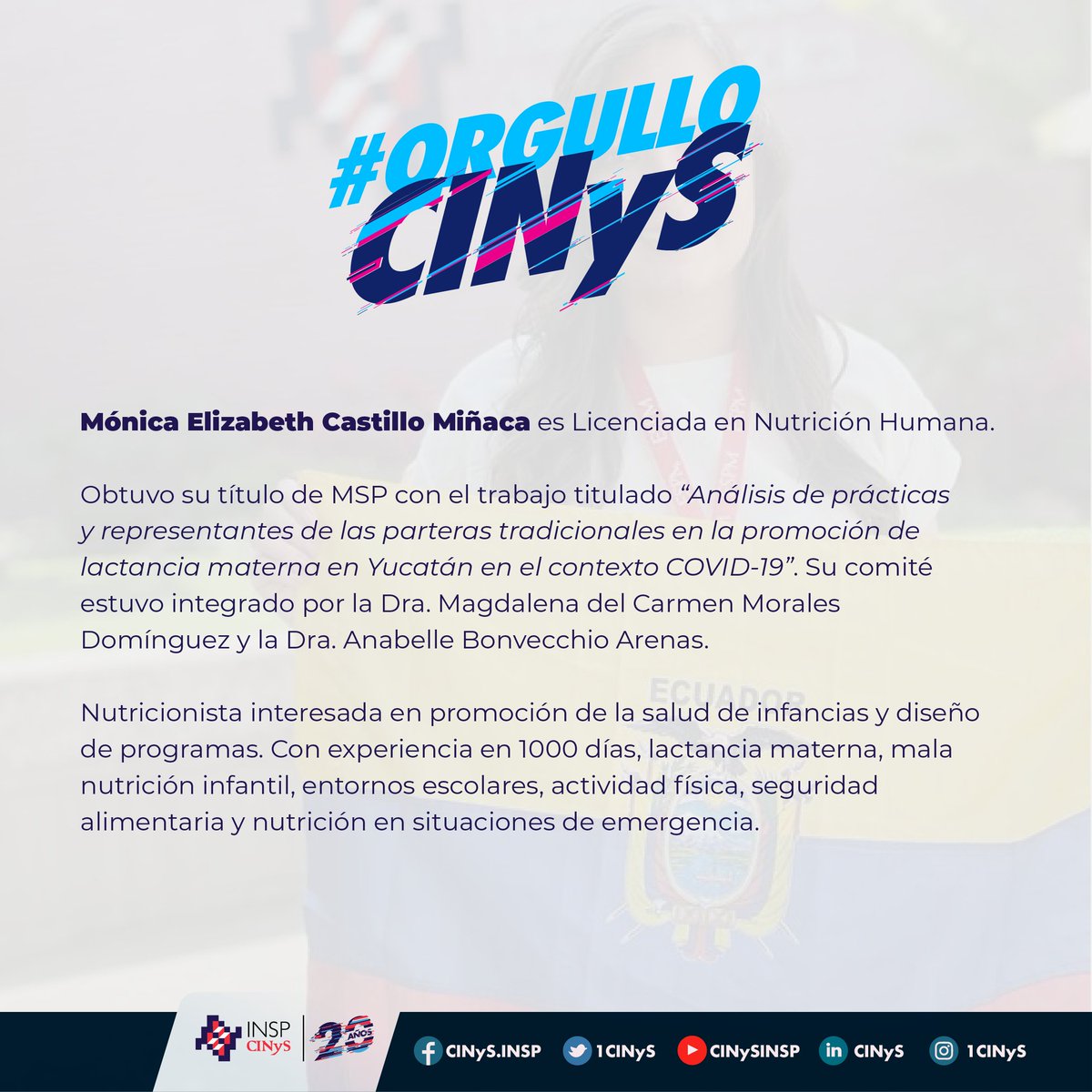 1CINyS's tweet photo. ¡Muchas felicidades a @monicastillo74 por su reciente titulación de la Maestría en Salud Pública de la Escuela de @SaludPublicaMx-@inspmx🎓!

Nuestro reconocimiento a ella y a su comité, la Dra. Magdalena del Carmen Morales y la Dra. @abonvecchioa.

#OrgulloCINyS #OrgulloINSP https://t.co/JPPJuz7Jo4