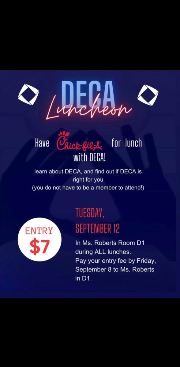 Blackman_DECA's tweet image. Join our luncheon!! Chick fil a for only $7!!! #deca #tndeca #decainc