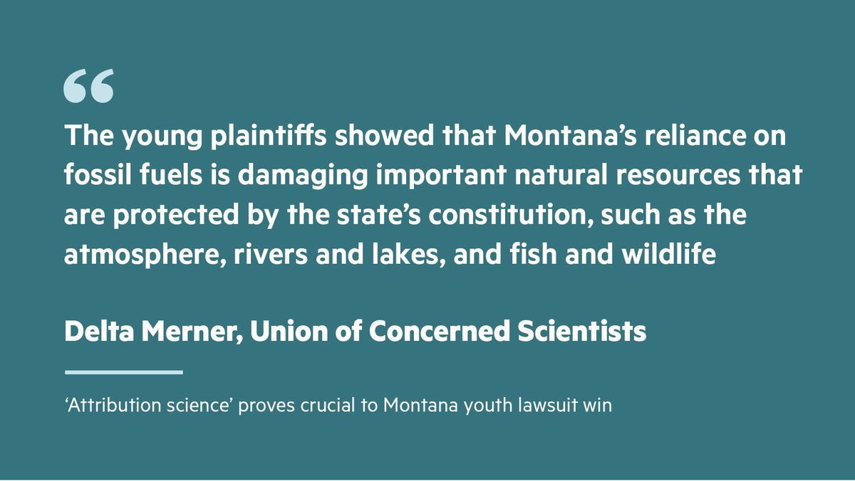 Sustainable Views (@sustainviews) on Twitter photo Young environmental campaigners will take heart from the success of Held vs Montana. However, it remains to be seen whether challenges brought in other US states – and elsewhere – will be as successful.
on.ft.com/3sDpxG8
<a href="/UCSUSA/">Union of Concerned Scientists</a> <a href="/DACBeachcroft/">DAC Beachcroft</a> Young environmental campaigners will take heart from the success of Held vs Montana. However, it remains to be seen whether challenges brought in other US states – and elsewhere – will be as successful.
on.ft.com/3sDpxG8
<a href="/UCSUSA/">Union of Concerned Scientists</a> <a href="/DACBeachcroft/">DAC Beachcroft</a>