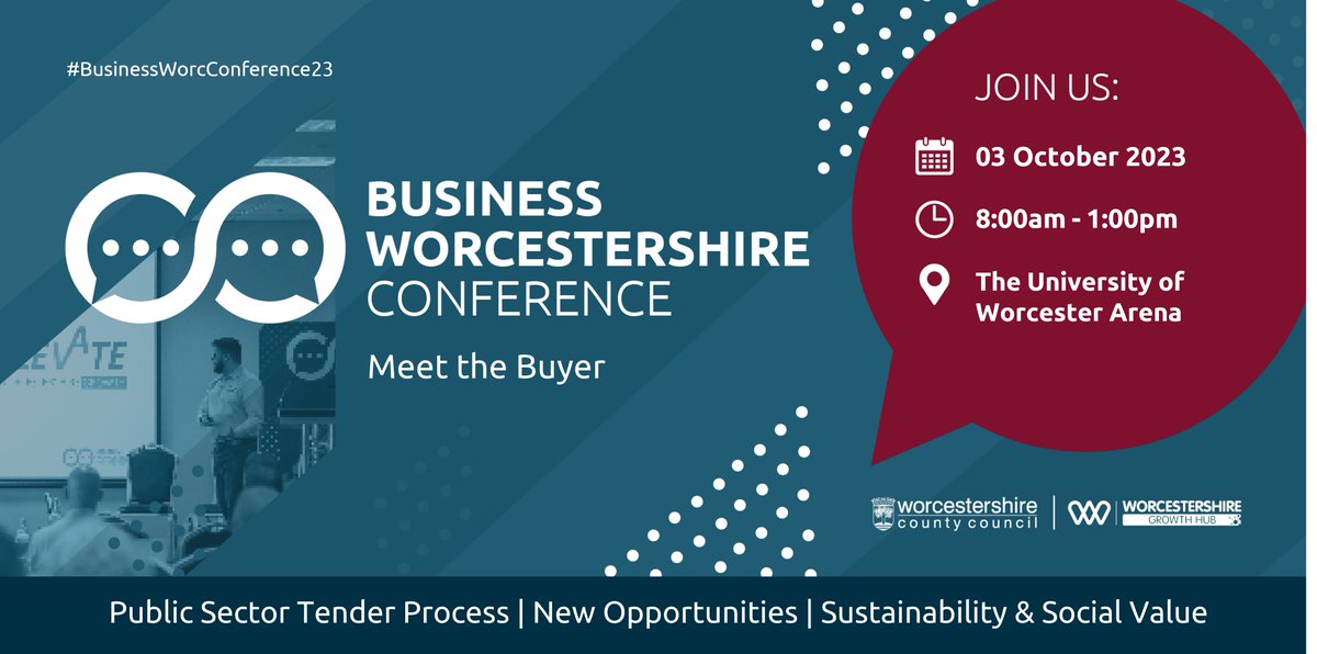 Our next Conference, has changed to its location to The University of Worcester Arena.

Taking place 3 October, this event is the perfect opportunity to learn about the public sector procurement &amp; meet with our procurement team. 

Register now ➡ bit.ly/BusinessWorcCo…