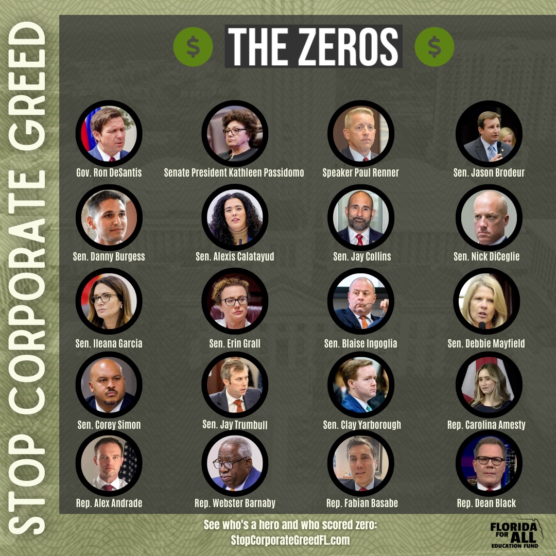 FIFAction's tweet photo. We know who the Zeros are: the Florida leaders who routinely prioritized corporate greed – wasteful tax giveaways to the wealthiest and most powerful corporations. We all deserve the freedom to thrive. Check the receipts: https://t.co/RLSpvrPC27 #StopCorporateGreedFL https://t.co/GHGHXyeTra