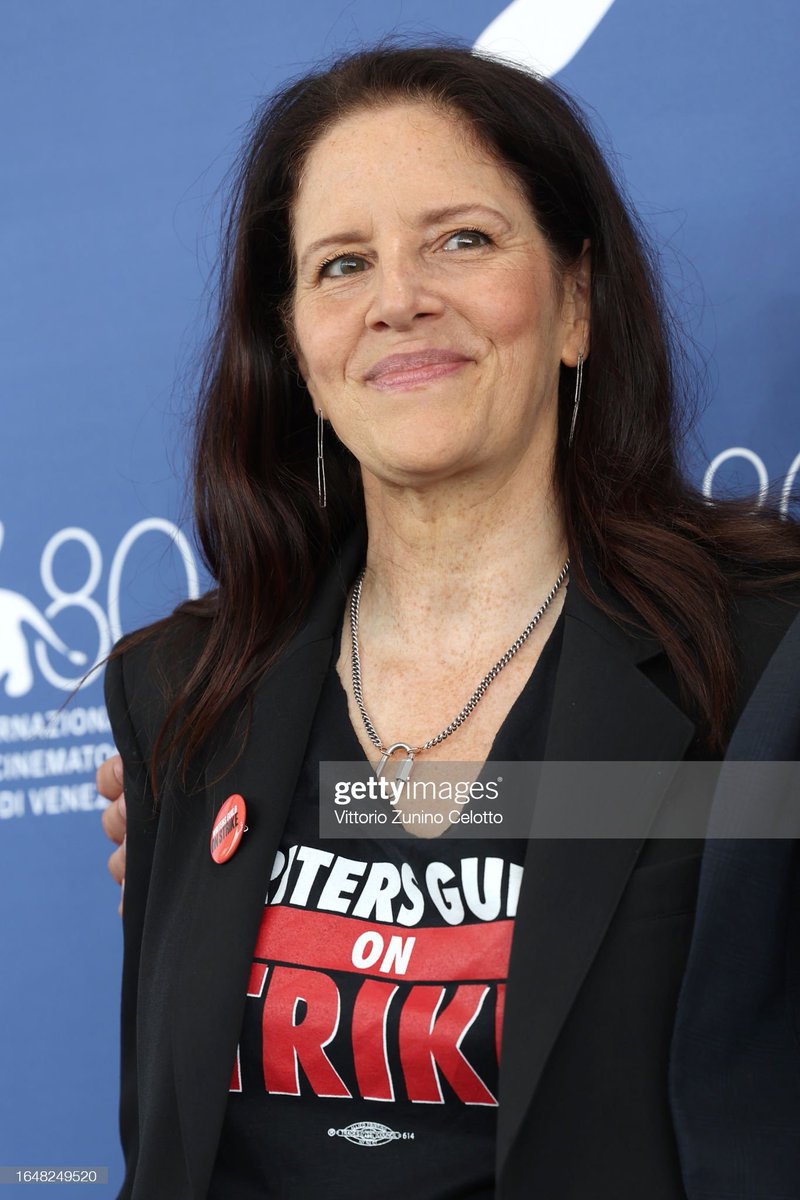 GettyVIP's tweet photo. Venezia 80 jury members #LauraPoitras, #MartinMcDonagh and Jury President #DamienChazelle wear #WritersGuildOnStrike t-shirts during #Venezia80 in Venice, Italy. I August 30, 2023 I ๐ท: Vittorio Zunino Celotto #GettyVIP @la_Biennale #BiennaleCinema2023 #WGA https://t.co/oLmFkB7RxD