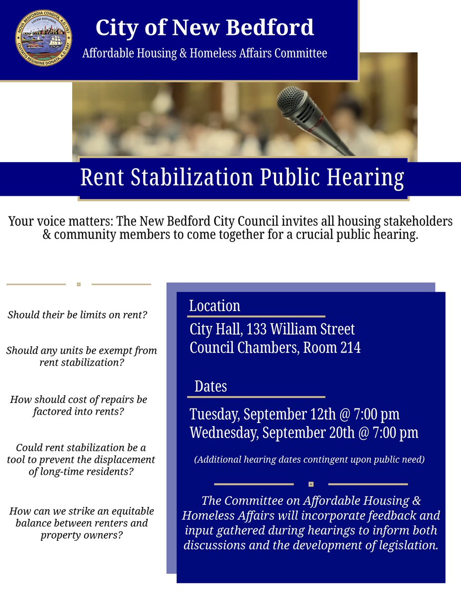 Mark your calendars! We want to hear from both proponents and opponents of #RentStabilization.

Let’s work together to create fair and equitable housing policies for everyone.
#NBMA #MApoli