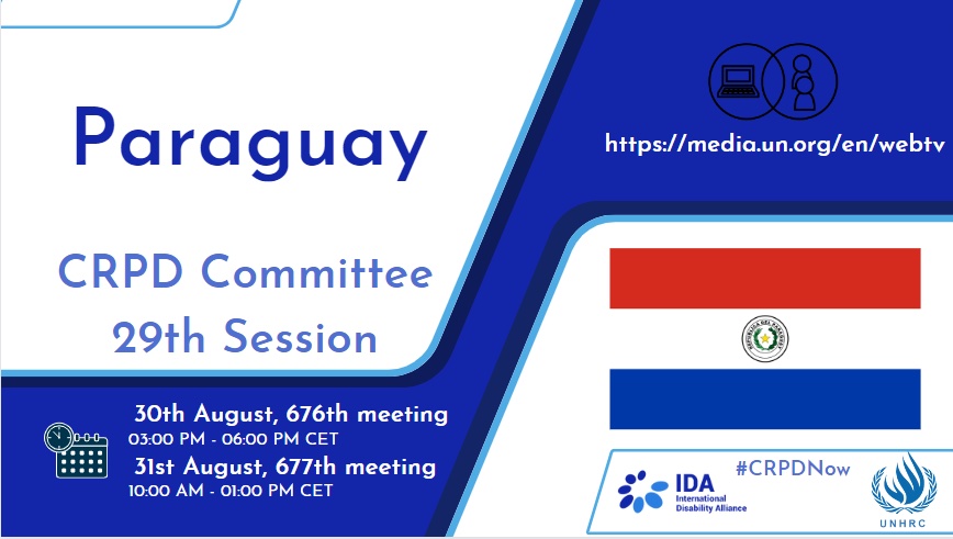 ‼️ #CRPDNow‼️ 
Unete a la revisión de Paraguay 🇵🇾🇵🇾🇵🇾durante la #CRPD29.
⏰ 30 Ago, 3 PM to 6 PM CET
📺 bit.ly/3PcH0hI