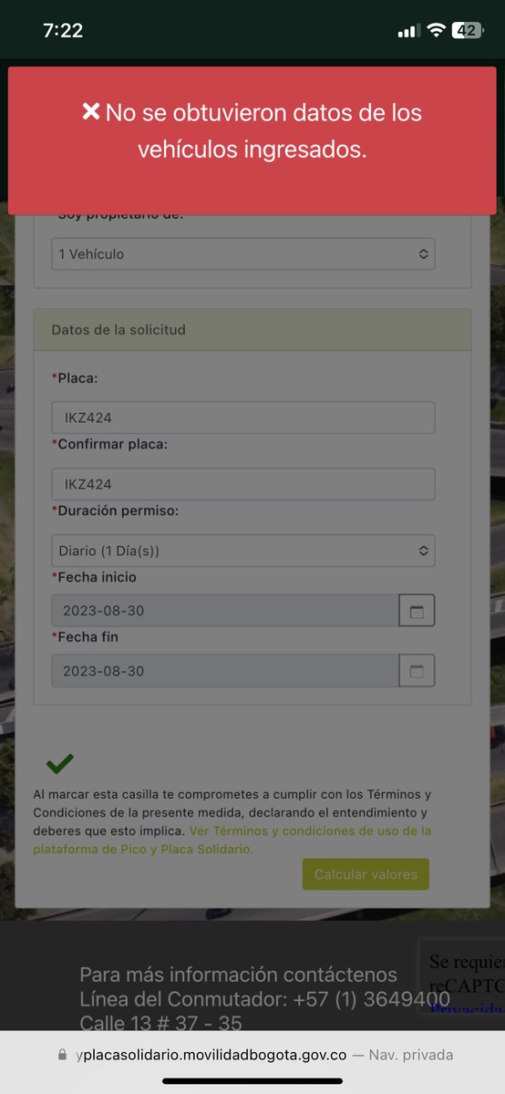 funcolpi's tweet photo. @SectorMovilidad Buenos días señores de movilidad la página está presentando problemas https://t.co/rzIlEICDwA