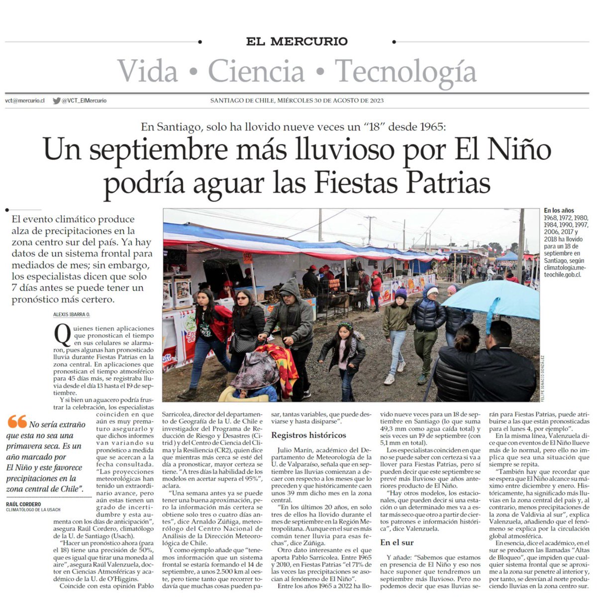 🌎Hoy, nuestro colega y director Dr. Pablo Sarricolea en El Mercurio 🌧️. <a href="/MundoFAU_uchile/">FAU U. de Chile</a> <a href="/uchile/">Universidad de Chile</a> <a href="/RIGeograficas/">Invest. Geográficas: Una mirada desde el Sur</a> #territorio #geografíauchile