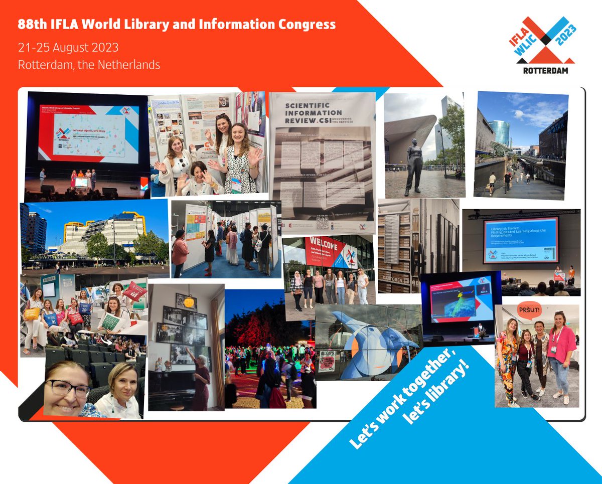 irblibrary's tweet photo. Our colleagues are back from @IFLA #WLIC2023 Rotterdam! Not only did they volunteer at the Congress, they participated with two poster presentations. Here are a couple of photos from the event, and you can read more about their experience on our blog: https://t.co/vux81glJNI! https://t.co/eMpd64Pt0e