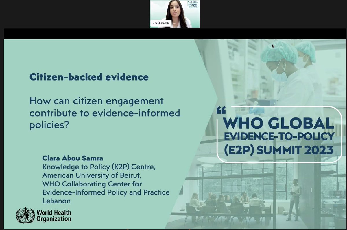 .<a href="/klara_as/">Clara Abou Samra</a> from <a href="/K2PCenter/">Knowledge to Policy Center - AUB</a> describes the #Lebanon experience. Story of how contextualising evidence through citizen engagment was critical to influencing impact. Key is to implement systematic approaches. Challenges: selection of participants, time, scale, ownership.